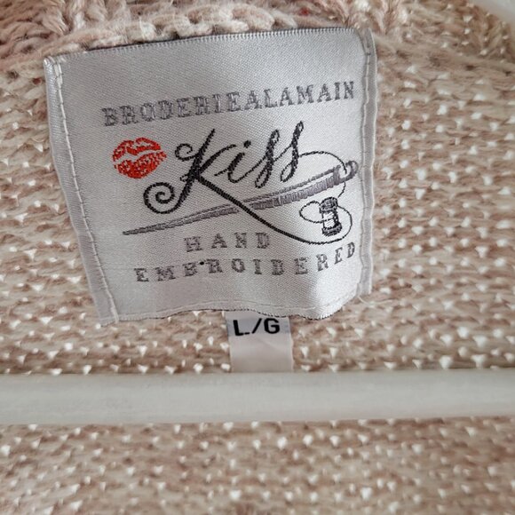 Vintage Hand Embroidered Patchwork Knit Cardigan • Folk Boho • L - Picture 7 of 7